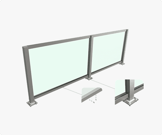 Dit is een 3d tekening van het aluminium hek AGH-44.2-55.2 met een zilverkleurige RAL kleur vanaf de zijkant